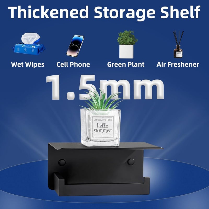 APLusee Toilet Paper Holder with Shelf Matte Black, 304 Stainless Steel Tissue Holder, Wall Mounted - Image 4